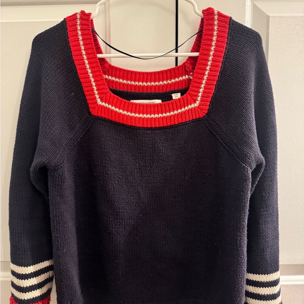 Navy and Red Women's Sweater